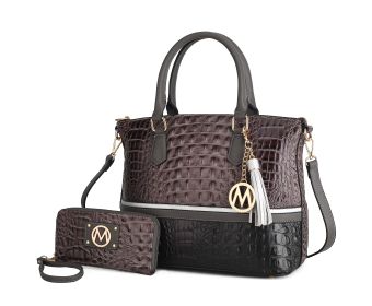 MKF Collection Autumn Crocodile Skin Tote Handbag with Wallet by Mia k (Material: Vegan Leather, Color: Black-Charcoal)