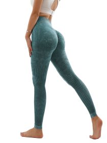 Women's Hollow Wide Band Waist Sports Leggings With Butt Ruching, Scrunch Butt Lifting Tights Seamless Yoga Tummy Control Pants (Color: Blue, size: S)