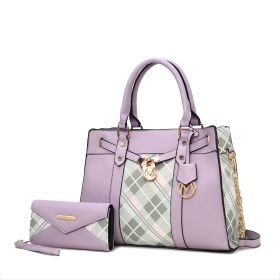 MKF Collection Christine Plaid Vegan Leather Women Satchel Bag with Wallet by Mia k (Material: Polycarbonate, Color: Purple Lavender)