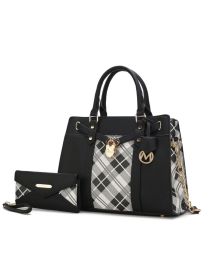 MKF Collection Christine Plaid Vegan Leather Women Satchel Bag with Wallet by Mia k (Material: Polycarbonate, Color: Black)