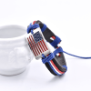 Flag Shape Pattern Braided Bracelet With PU Leather Chain Independence Day Presidents Day Decoration