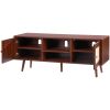 VEVOR Rattan TV Stand, Boho TV Cabinet for 55 inch TV, Mid Century Modern TV Stand, Rattan TV Console with Adjustable Shelfs for Living Room