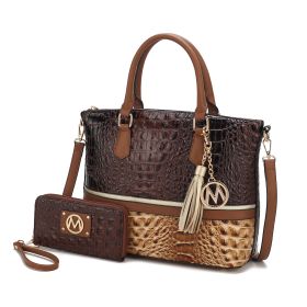 MKF Collection Autumn Crocodile Skin Tote Handbag with Wallet by Mia k (Material: Vegan Leather, Color: Taupe-Chocolate)