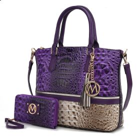 MKF Collection Autumn Crocodile Skin Tote Handbag with Wallet by Mia k (Material: Vegan Leather, Color: purple)