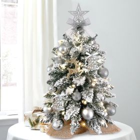 22in Tabletop Christmas Tree with Light Artificial Small Mini Red Christmas Decoration with Flocked Snow (Color: Silver)