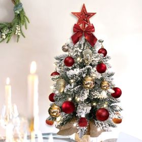 22in Tabletop Christmas Tree with Light Artificial Small Mini Red Christmas Decoration with Flocked Snow (Color: as picture)