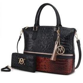 MKF Collection Autumn Crocodile Skin Tote Handbag with Wallet by Mia k (Material: Vegan Leather, Color: Cognac-Black)