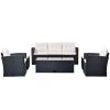 6-piece All-Weather Wicker PE rattan Patio Outdoor Dining Conversation Sectional Set with coffee table, wicker sofas, ottomans, removable cushions