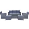 6-piece All-Weather Wicker PE rattan Patio Outdoor Dining Conversation Sectional Set with coffee table, wicker sofas, ottomans, removable cushions