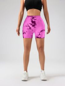 Women's Tie Dye High Waist V-Back Scrunch Yoga Shorts, Seamless Sport Athletic Shorts With Stretch Fabric, Fitness Workout Bottoms (Color: Pink, size: L)