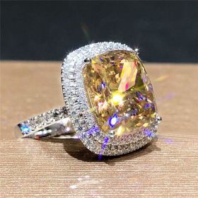 Big Pink Zirconia Wedding Romantic Bridal Party Women Rings Valentine's Day Gift (Color: Yellow, size: 6)