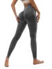 Women's Hollow Wide Band Waist Sports Leggings With Butt Ruching, Scrunch Butt Lifting Tights Seamless Yoga Tummy Control Pants