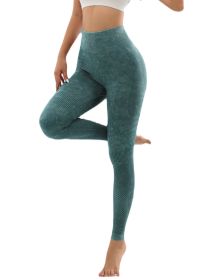 Women's Hollow Wide Band Waist Sports Leggings With Butt Ruching, Scrunch Butt Lifting Tights Seamless Yoga Tummy Control Pants (Color: Green, size: S)