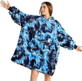 Krifey Wearable Blanket Hoodie, Oversized Sherpa Hooded as Birthday Gifts for Mom Women Girlfriend Men, Cozy Sweatshirt with Giant Pocket (Color: Dark Blue Tie Dye, size: Adult)