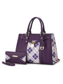 MKF Collection Christine Plaid Vegan Leather Women Satchel Bag with Wallet by Mia k (Material: Polycarbonate, Color: purple)