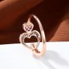 Delicate Double Heart Shape Ring Inlaid Pink Zircon 18K Gold Plated Hand Decoration For Women Valentine's Day Jewelry