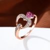 Delicate Double Heart Shape Ring Inlaid Pink Zircon 18K Gold Plated Hand Decoration For Women Valentine's Day Jewelry