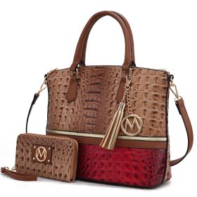 MKF Collection Autumn Crocodile Skin Tote Handbag with Wallet by Mia k (Material: Vegan Leather, Color: Red-Taupe)