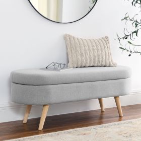 Ottoman Oval Storage Bench,Rubber Wood Legs (Color: Grey)