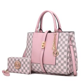 MKF Collection Yuliana Circular Print Satchel Bag with Wallet by Mia K (Material: Vegan Leather, Color: Pink)