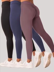 3 Pack Women's Yoga Leggings With High Waistband, Moisture-Wicking, And Stretchy, Perfect For Outdoor Activities And Fitness (Color: 3PACK5, size: M)